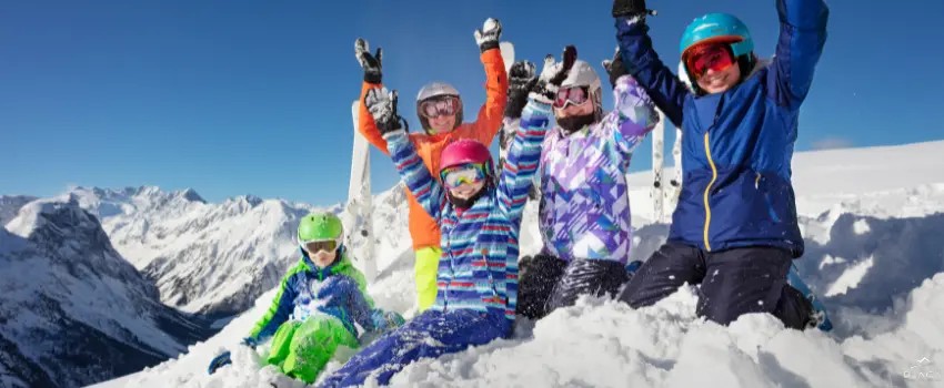 BML-A group of kids skiing on mountain