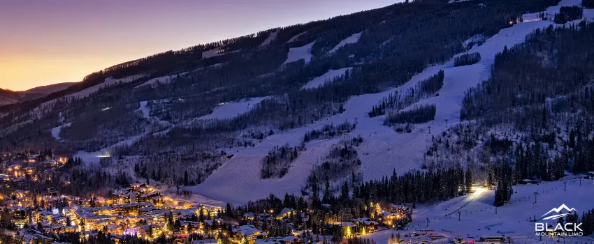 BML - Aerial view of Vail, Colorado during dusk