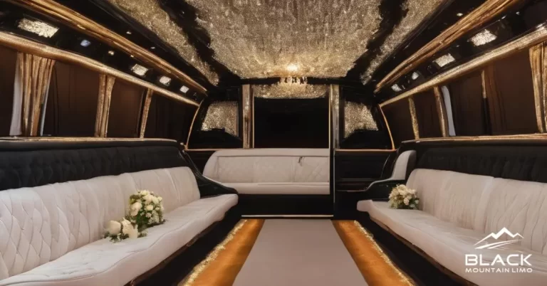 An inside of a limousine wedding shuttle