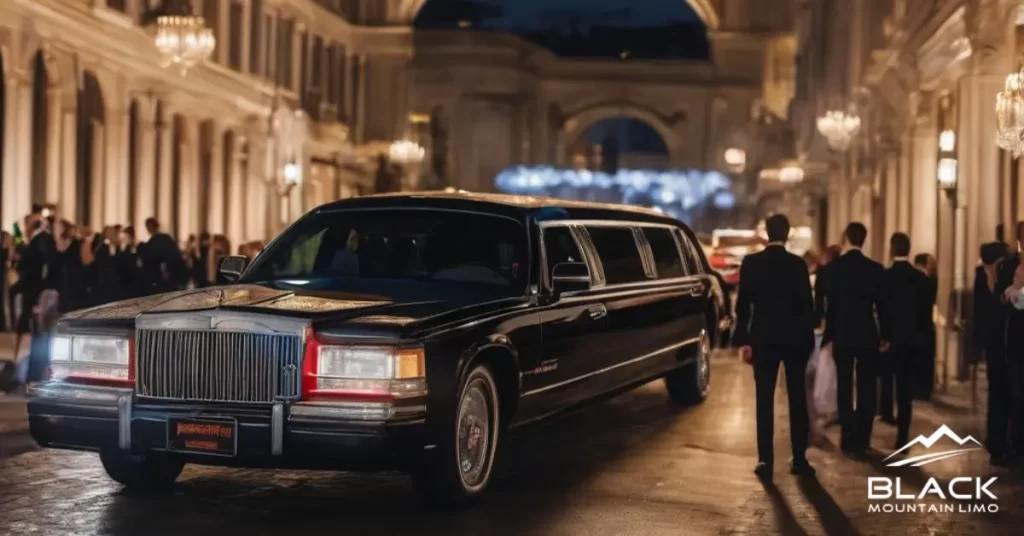 A black limousine for wedding transportation